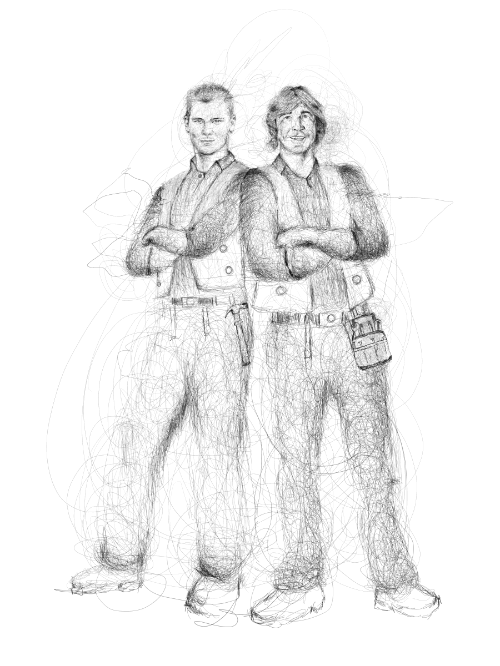 Historische Illustration zweier Dachdecker